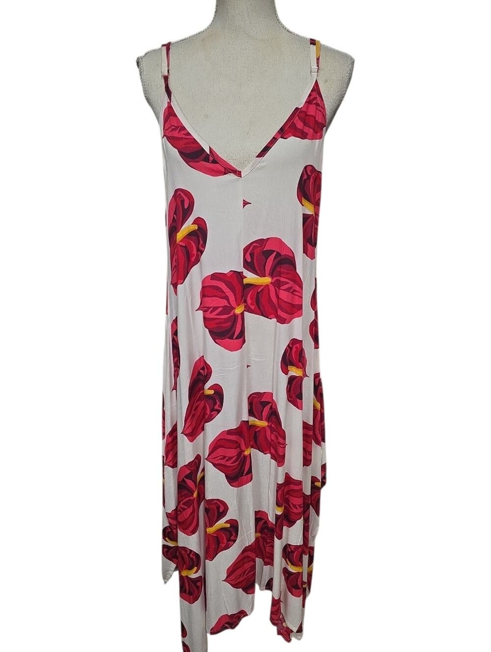 New Hawaiian Anthirium Print Sleeveless Maxi Dress
